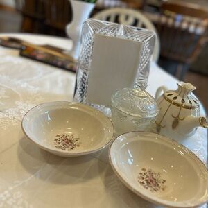 Elegant Floral Ceramic Bowl Set - Alongside some vintage glass pieces